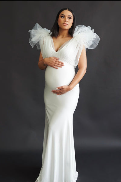 Elegant White tulle maternity gown ...